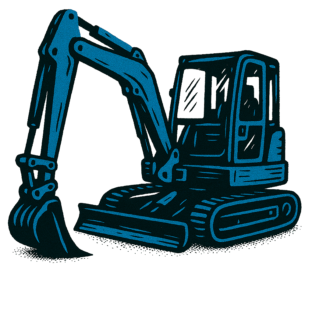 A large excavator ready to perform general excavation work on a new construction site.