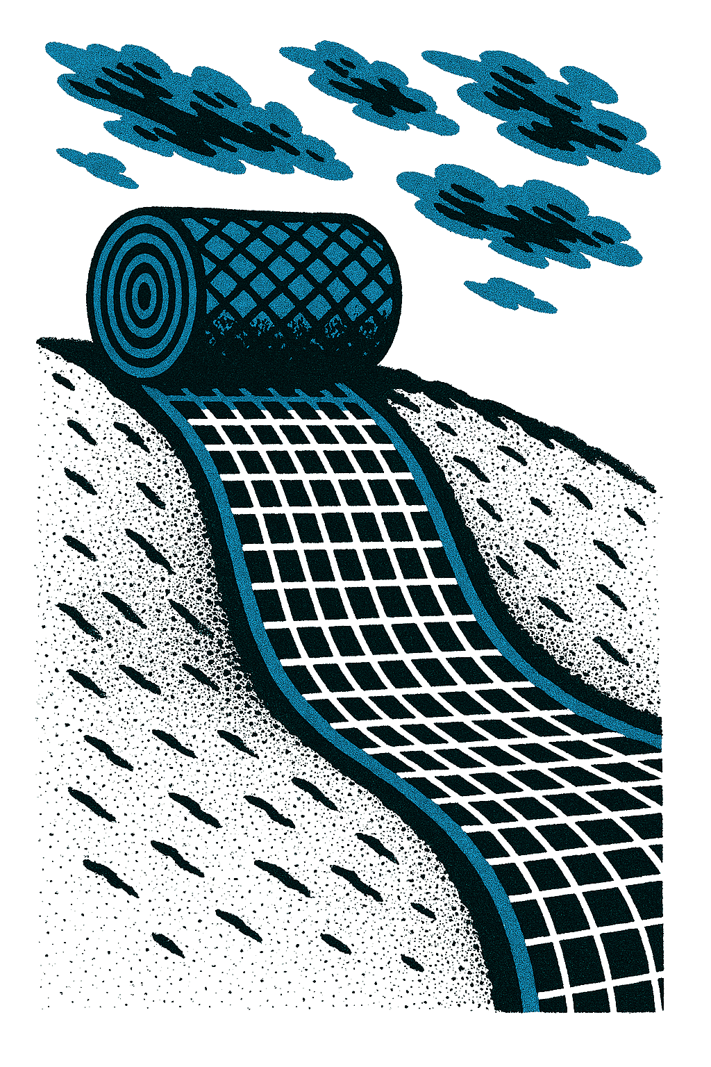 A newly graded hillside stabilized with a straw erosion control blanket to prevent soil loss.